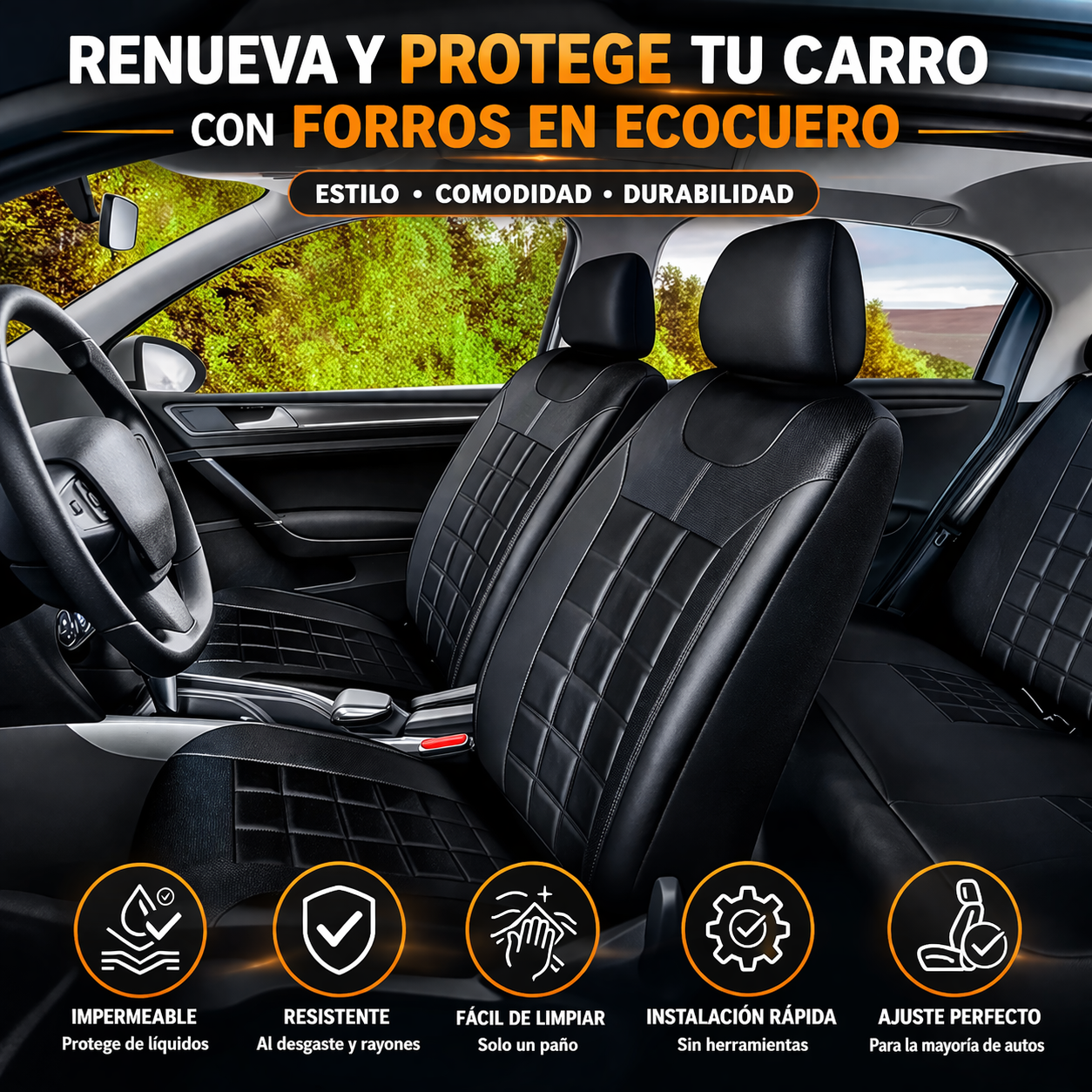 🧰 FORRO CUBRE ASIENTOS AUTO EN ECOCUERO – PROTECCIÓN Y ESTILO 360°